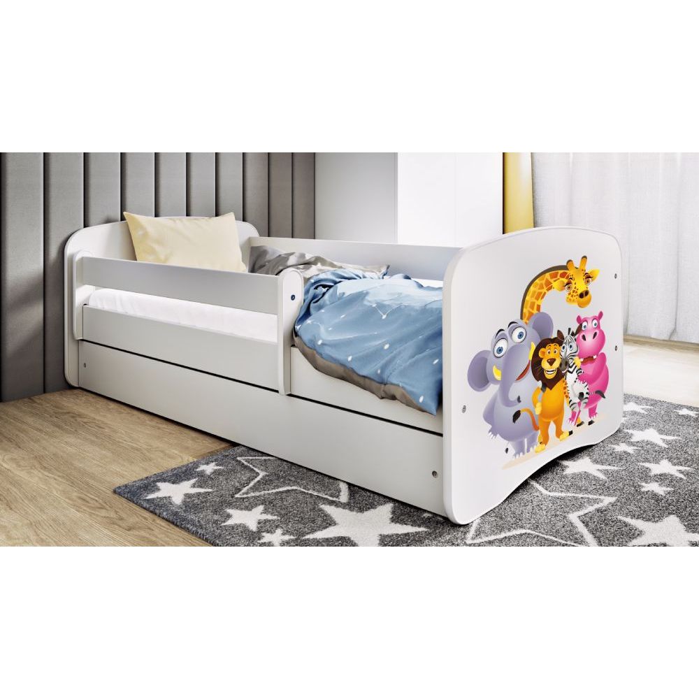 Drveni dječji krevet ZOOLOŠKI VRT sa ladicom - 160x80cm - Bijeli slika 1