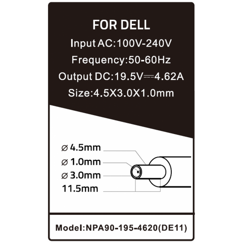NPA90-195-4620 (DE11) ** Gembird punjac za laptop 90W-19.5V-4.62A, 4.5x3.0mm  Black PIN (983) slika 1