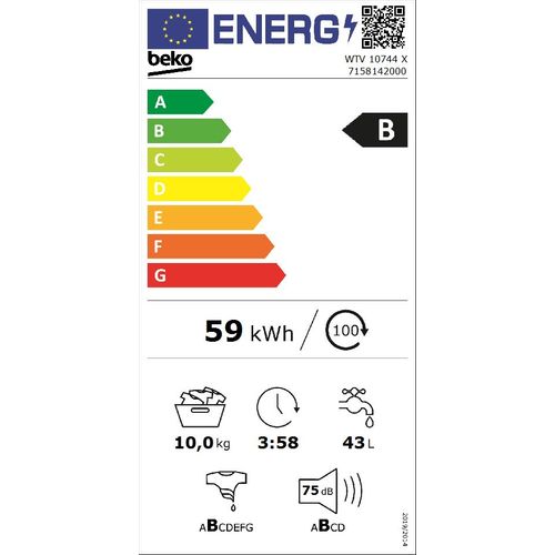 Beko WTV 10744 X veš mašina 10kg, 1400 rpm, ProSmart™ Inverter Motor, SteamCure, Bluetooth, dubina 64 cm slika 5