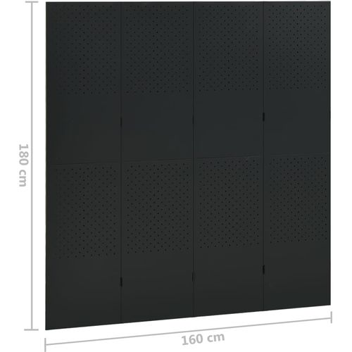 Sobna pregrada s 4 panela crna 160 x 180 cm čelična slika 6