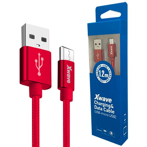 Xwave Kabl USB2.0 na Micro USB 1.2M,2A,aluminium,upleten,crveni slika 1