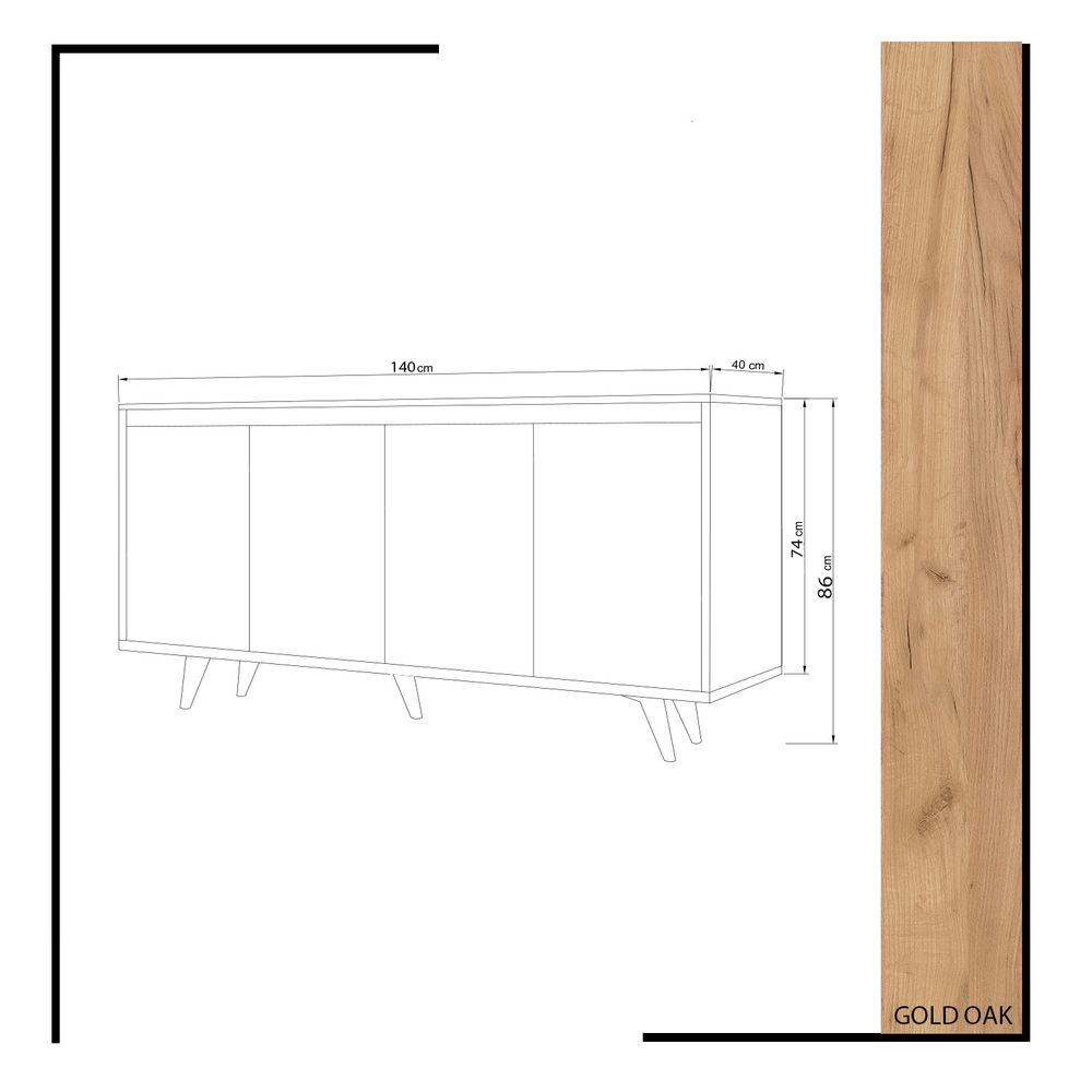 Hanah Home komoda sa ladicama Shans 140x86x40cm - Hrast/Bijela slika 4