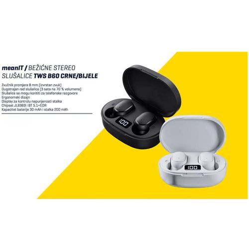 MeanIT Slušalica bežična, Bluetooth v5.1, crne - TWS B60 Black slika 5