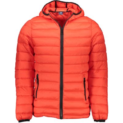 long-sleeved jacket with hood, 2 external pockets, 2 internal pockets, zip, application, logo