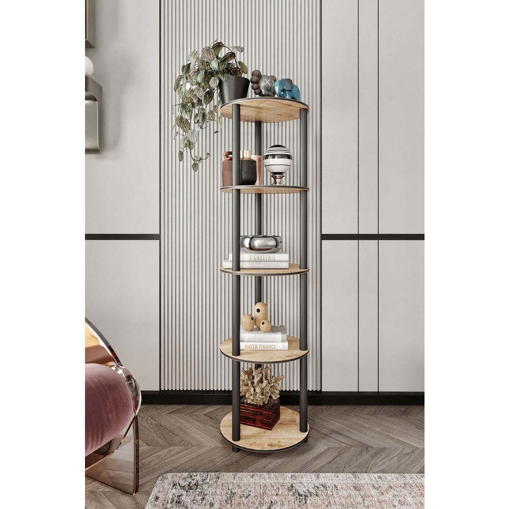  Bookshelf Bookcase 5 Tiers Round, colour Oak slika 2