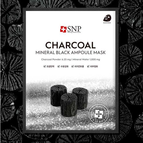 SNP Charcoal Mineral Black Ampoule Mask 25ml za učvršćivanje kože, sužavajući pore slika 3