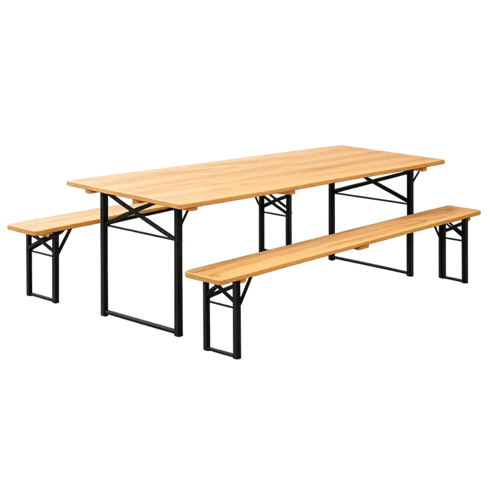 Stol i klupe drvene sa metalnim nosačima 200 x 80 x 75 cm slika 1