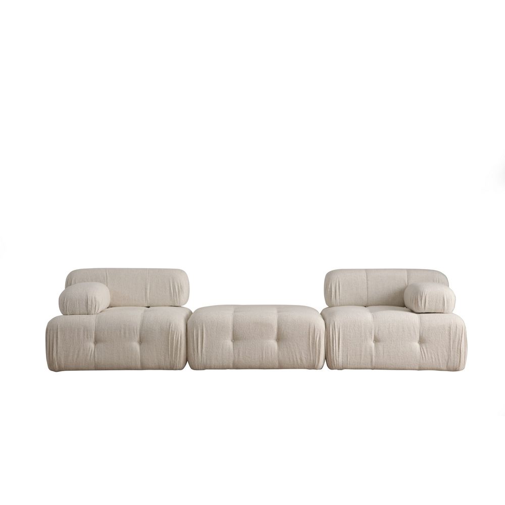Doblo 3 Sjedala (L1-Pouffe-1R) - Krem Bouclette Krem Sofa slika 2