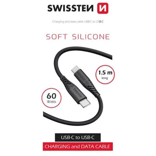 SWISSTEN kabel USB-C/USB-C, SOFT SILICONE, 3A, 60W, 1.5m, crni slika 1