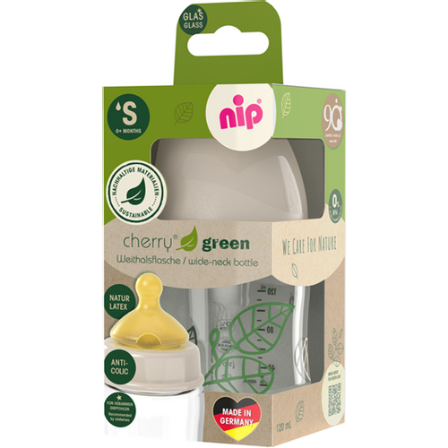 nip® Staklena flašica širokog grla Cherry Green 120ml 0m+, Beige slika 5