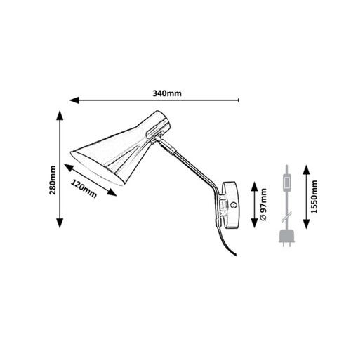 Rabalux Alfons, metal zidna lampa, crna-hrom, E27 1x MAX 25W slika 3