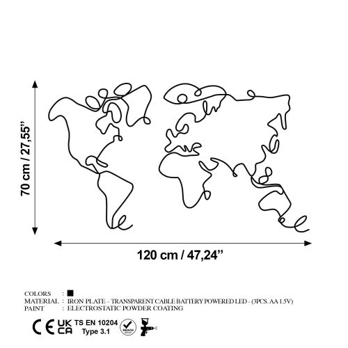 Wallity Metalna zidna dekoracija World Map Led 257 slika 7