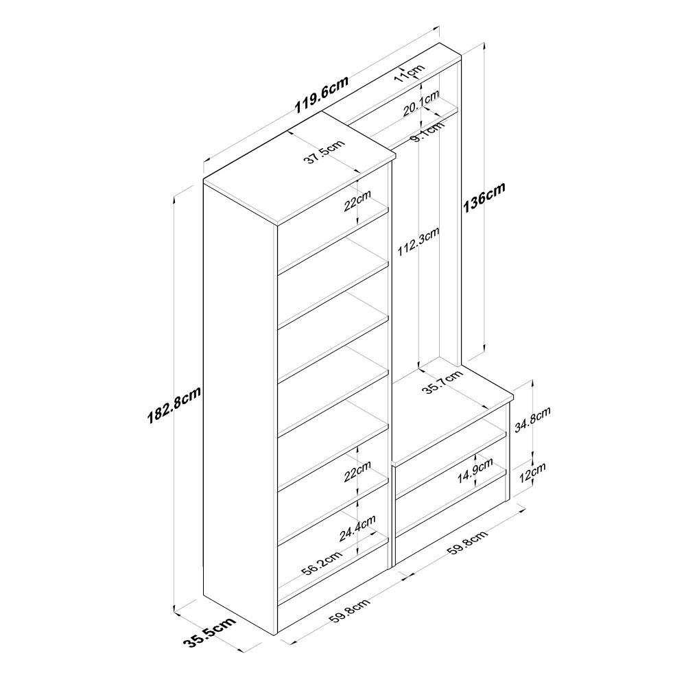 Hall Stand P6 - M11 - 2389, Boje / nijanse orah, bijela slika 13