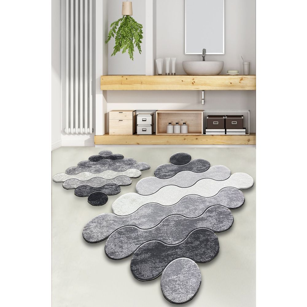 Set Kupatilskih Prostirki Circle - Siva i Bijela (2 Komada) slika 1