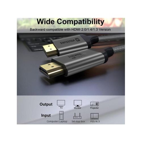 SWISSTEN kabel HDMI 2.0, 60Hz, 18GB/s, 4K, do 21:9, 3m, pozlaćeni konek, crni slika 9