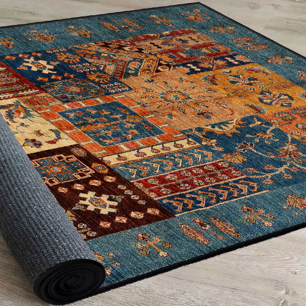 Tanki dekorativni tepih u više boja EEXFAB445-KLM (160 × 230 cm) – narandžasta, crvena, plava slika 5