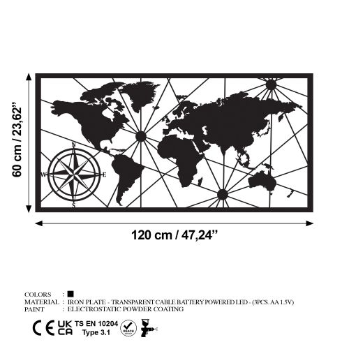 Wallity Metalna zidna dekoracija World Map Led 452 slika 7