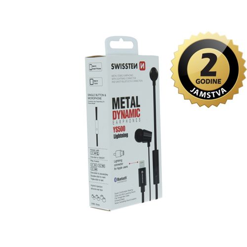 SWISSTEN slušalice BT, mikrofon, Lightning, In-ear, metalne, crne DYNAMIC YS500 slika 1