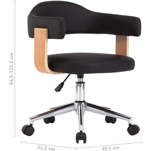 Okretna uredska stolica od savijenog drva i umjetne kože crna slika 29
