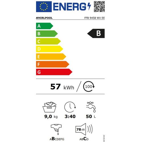 Whirlpool FFB 9458 WV EE Veš mašina, 9 kg, 1400 rpm, Inverter motor, Steam, Dubina 63 cm slika 5