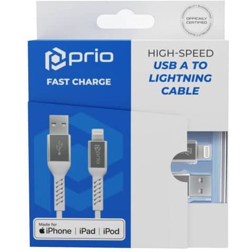 PRIO Charge &amp; Sync USB A na Lightning kabel MFi certificiran 2 m bijele boje slika 1