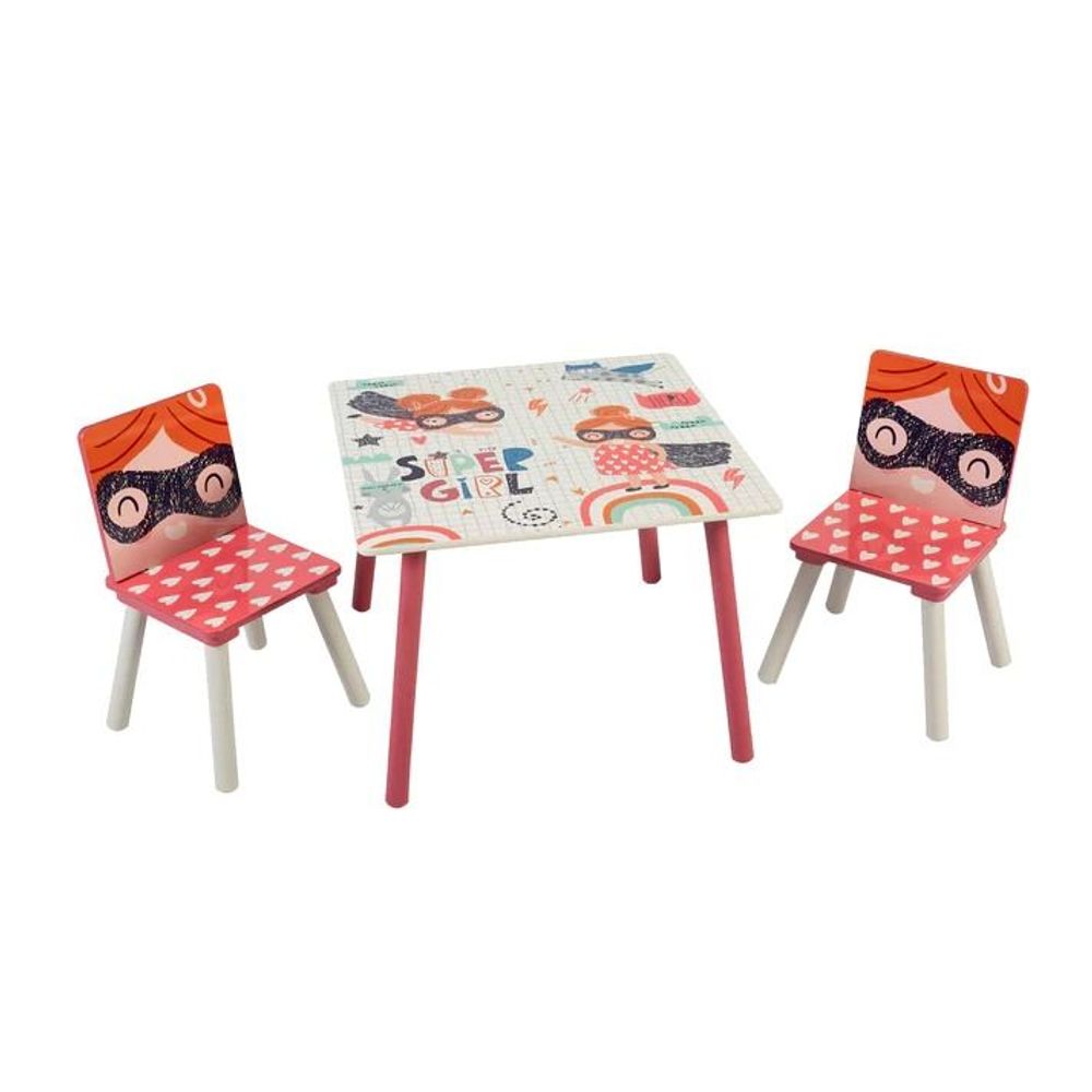Kinder Home Drveni dječiji sto sa dvije stolice Super Girl slika 2
