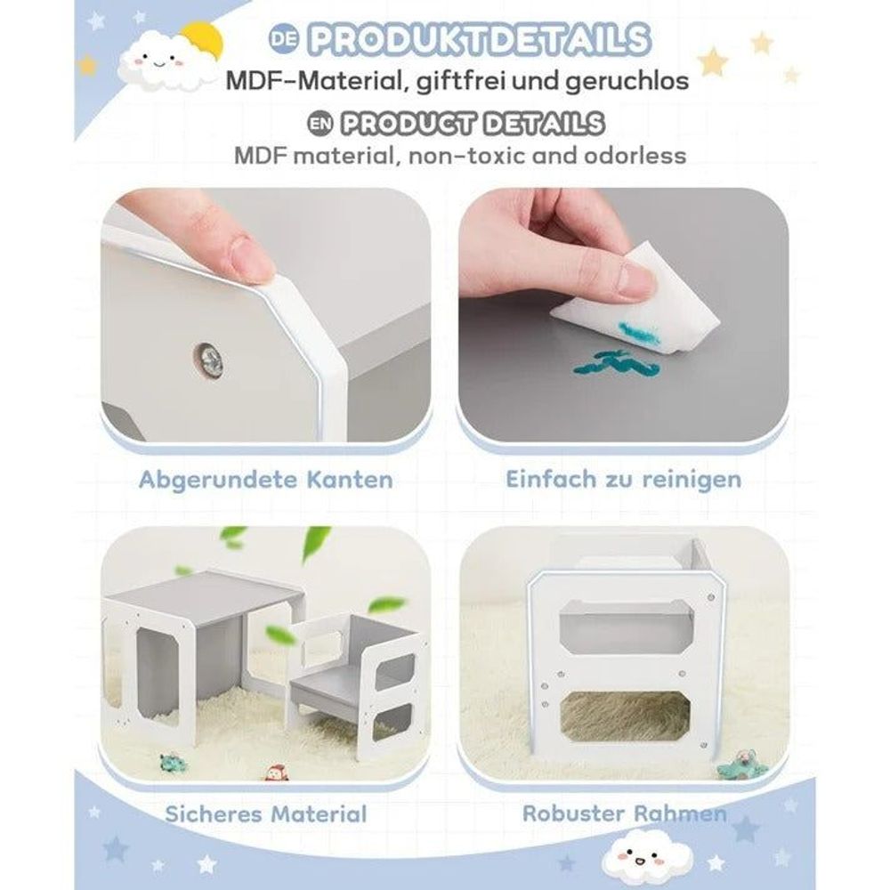 Kinder Home Multifunkcionalni dječiji sto i stolica Montessori, Bijeli/Sivi slika 11