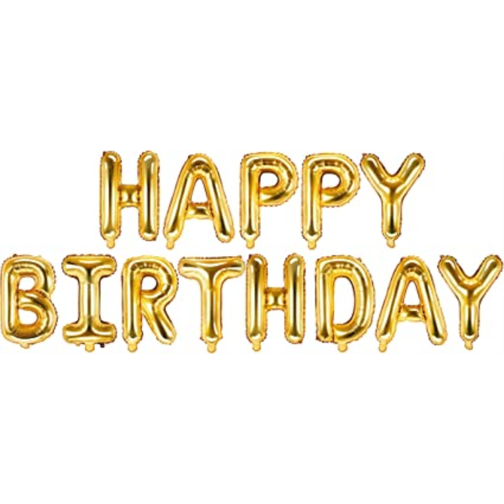 FB6M-019 Folijski balon Happy Birthday Zlatni 340x35cm slika 1