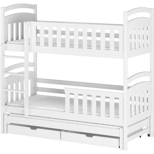Drveni dečiji krevet na sprat Viki s tri kreveta i fiokom - beli - 190/200*90 cm slika 2