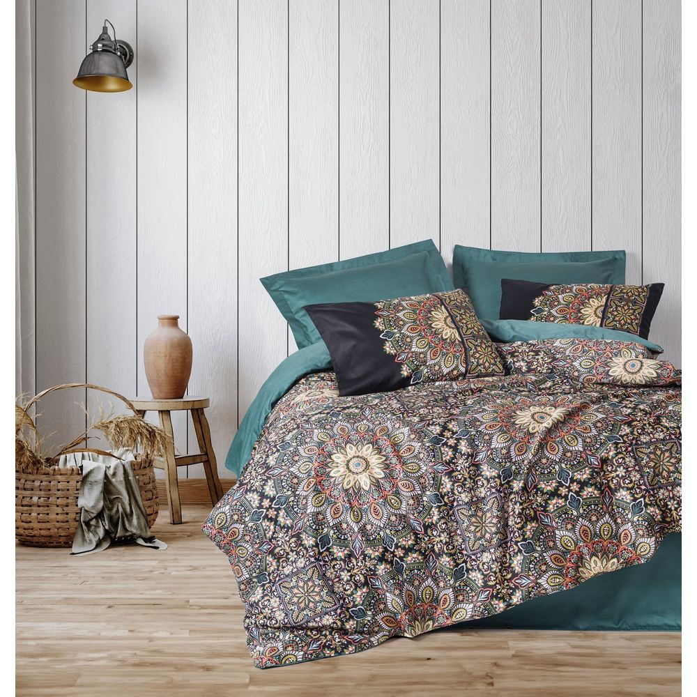 Satin set za pokrivač s dvostrukim uzorkom Ornate, boja: petrol slika 1