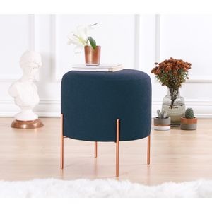 Navy Blue Pouffe 'Copper 50' sa Bakarno Obloženim Nogama