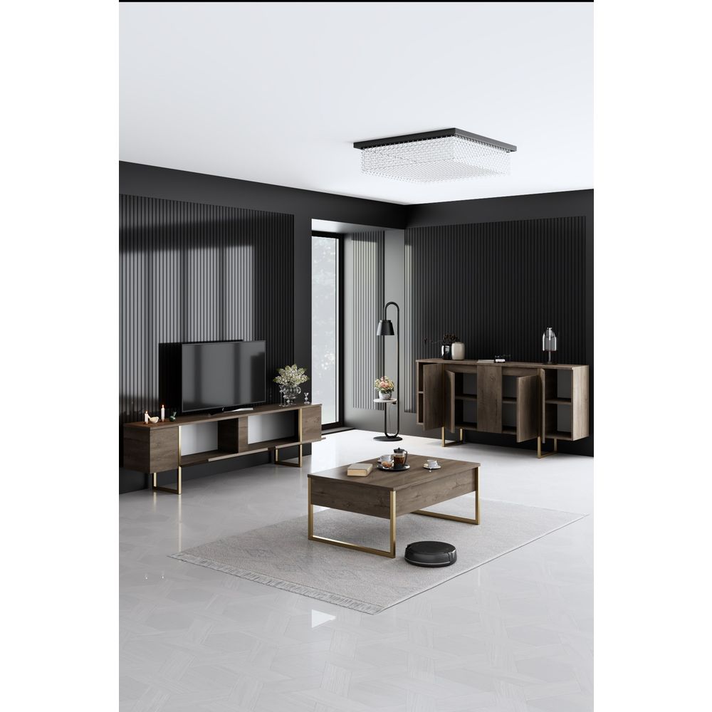 Luxe - Set Namještaja za Dnevni Boravak u Orah i Zlatnoj Boji slika 9