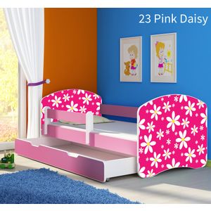 Dječji krevet ACMA s motivom, bočna roza + ladica 160x80 cm 23-pink-daisy