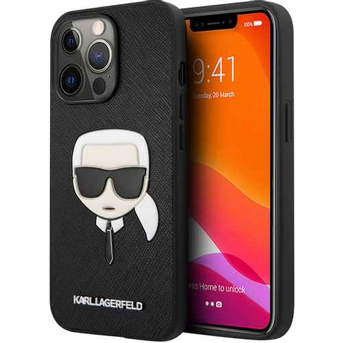 Torbica Karl Lagerfeld Saffiano Karl Head za iPhone 13 6.1 crna (KLHCP13MSAKHBK) slika 1