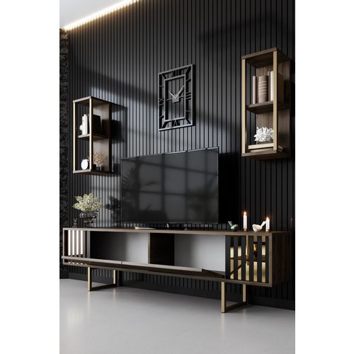 Woody Fashion Komoda za TV, Gold Line - Walnut, Black slika 3