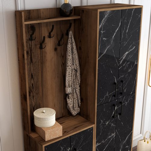 Woody Fashion Ormar za predsoblje, Berlin BA - Walnut, Black Marble slika 4