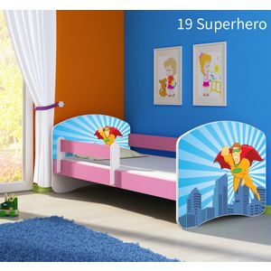 Dječji krevet ACMA s motivom, bočna roza 160x80 cm 19-superhero