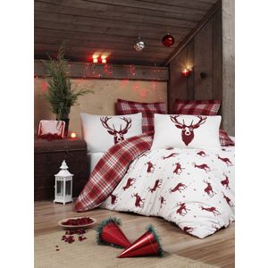 Set navlaka za kraljevski krevet (FR) Geyik v2, boje: tamnocrvena, bijela