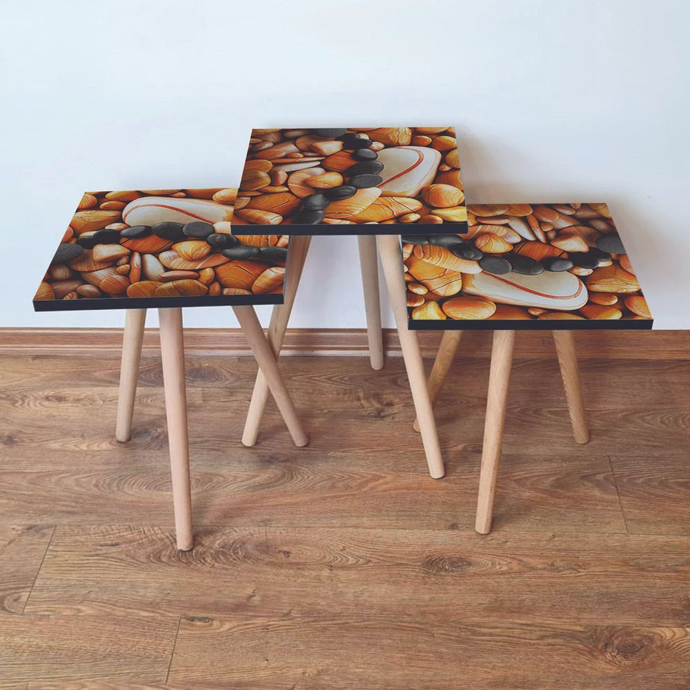Set Nesting Stolova (3 Komada) 3Shp64 - Boje: Narandžasta, Narandžasta Krem, Crna slika 1