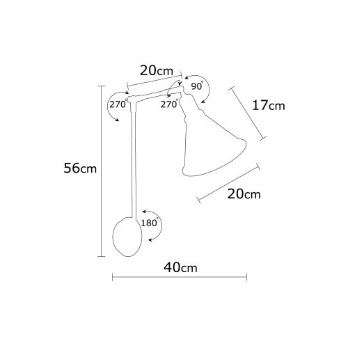 Opviq Zidna lampa BERCESTE crna, metal, promjer 20 cm, visina 56 cm, E27 40 W, Berceste - N-682 slika 3