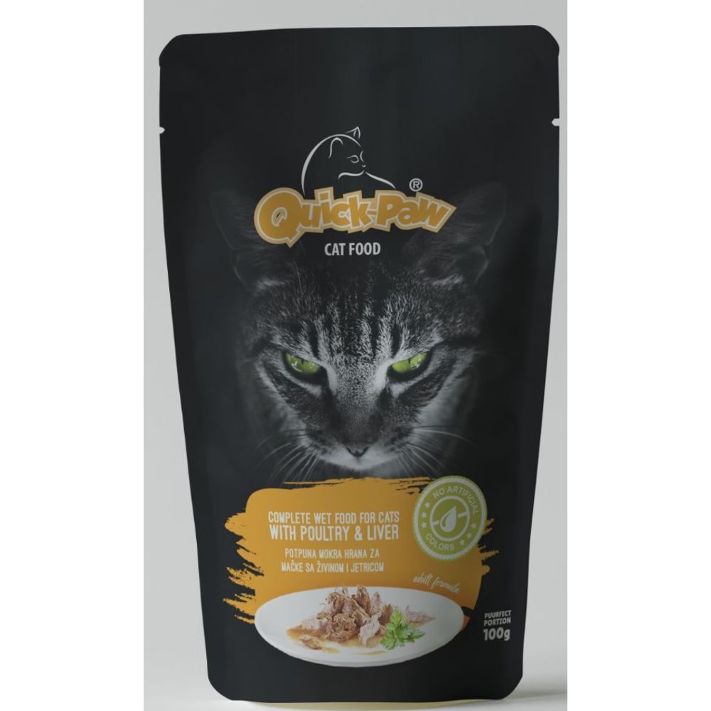 Quick-Paw hrana za mačke u vrećici Poultry&Liver 100g slika 1