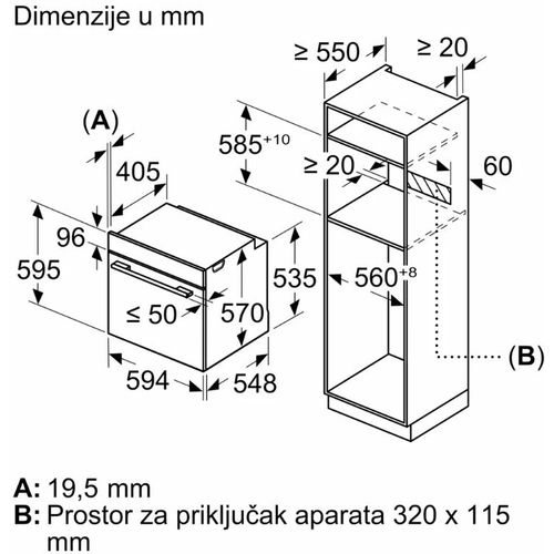 Bosch HBA573BB1 Serija 4, Ugradna rerna, Piroliza, Teleskopske vođice, Crna slika 9