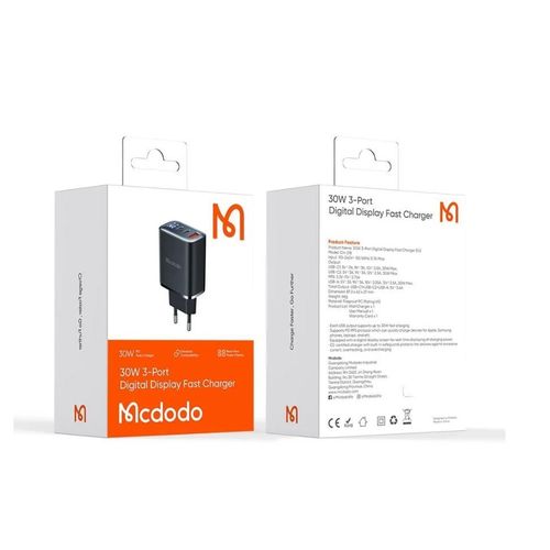 MCDODO CH-2180 ZIDNI PUNJAČ 30W, TIP-C x 2 + USB-A KONEKTORI, Display slika 2