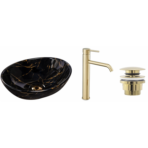 SET SOFIA BLACK MARBLE + PIPA VISOKA LUNGO L.GOLD + ČEP L.GOLD slika 2