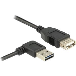 USB 2.0 priključni kabel plosnati pod kutom [1x USB 2.0 utikač A - 1x USB 2.0 ženski utikač A] 2 m crna dvostrani utikač, pozlaćeni utični kontakti,