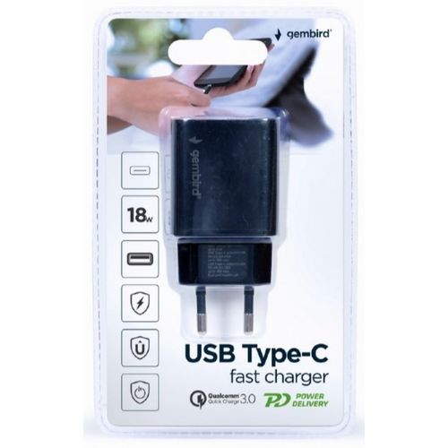TA-UQC3-03 Gembird QC3.0 brzi punjac USB+Type C konektor,18W DC 5V/3A, 9V/2A, 12V/1.5A slika 4
