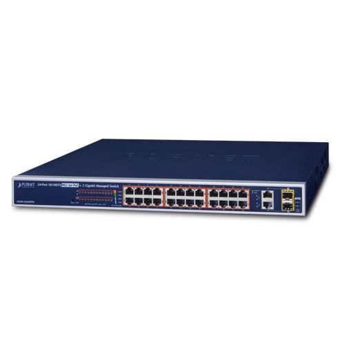 Planet 26-Port Web Managed (24x 100Mbps 802.3at PoE RJ45 2x 1G TP SFP Combo) Switch 420W slika 1