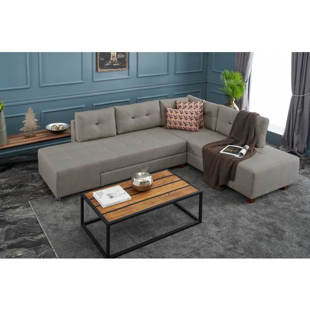 Ugaona Sofa na Razvlačenje Manama - Desni Kut, Krem Boja slika 1