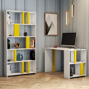 Lima - White, Yellow WhiteYellow Study Desk & Bookshelf