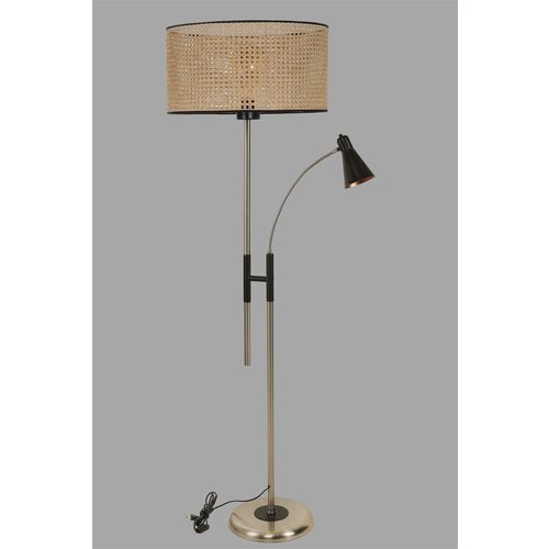 Forza Mat Krom Lambader Silindir Rattan Abajurlu Chrome Floor Lamp slika 2